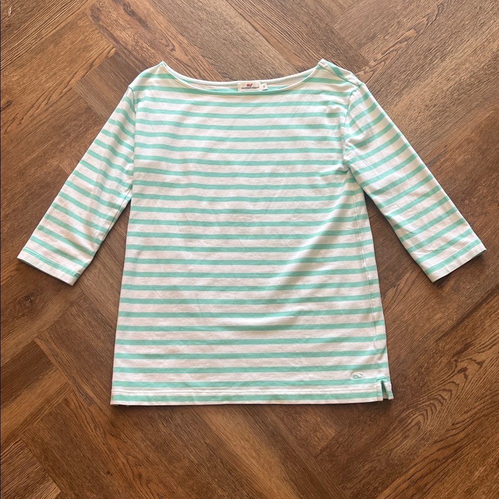 Vineyard Vines Aqua and White Striped Top